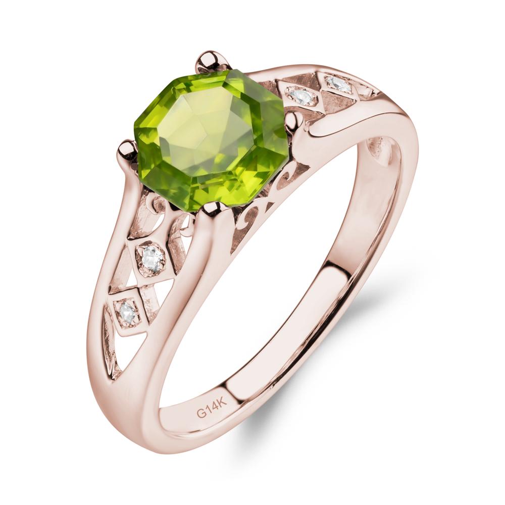 Vintage Style Octagon Cut Peridot Ring - LUO Jewelry #metal_14k rose gold