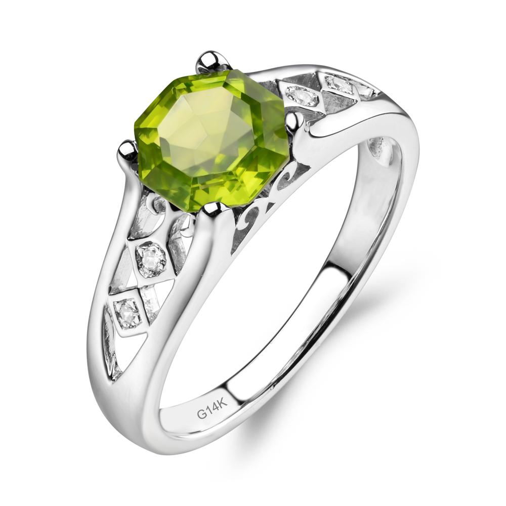 Vintage Style Octagon Cut Peridot Ring - LUO Jewelry #metal_14k white gold