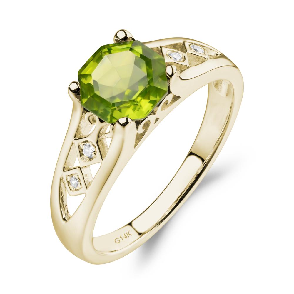 Vintage Style Octagon Cut Peridot Ring - LUO Jewelry #metal_14k yellow gold