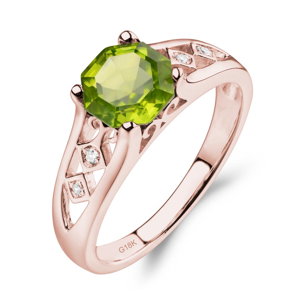 Vintage Style Octagon Cut Peridot Ring - LUO Jewelry #metal_18k rose gold