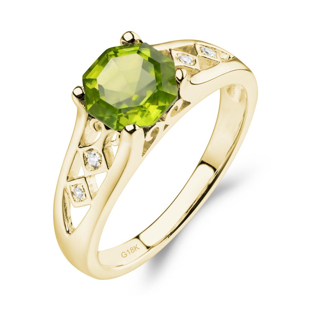 Vintage Style Octagon Cut Peridot Ring - LUO Jewelry #metal_18k yellow gold