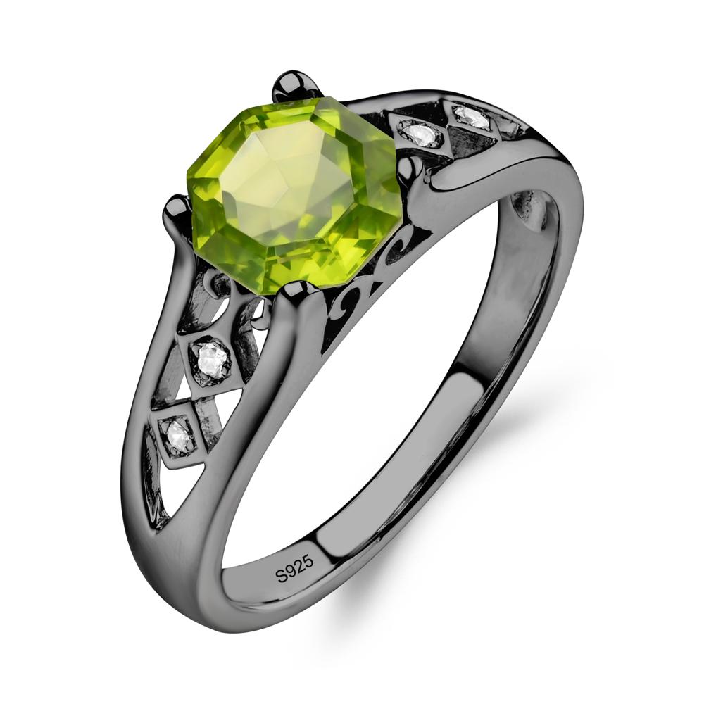 Vintage Style Octagon Cut Peridot Ring - LUO Jewelry #metal_black finish sterling silver