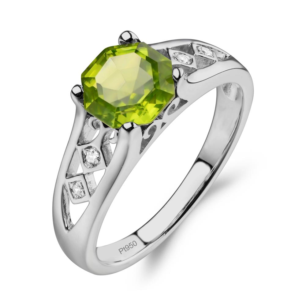 Vintage Style Octagon Cut Peridot Ring - LUO Jewelry #metal_platinum