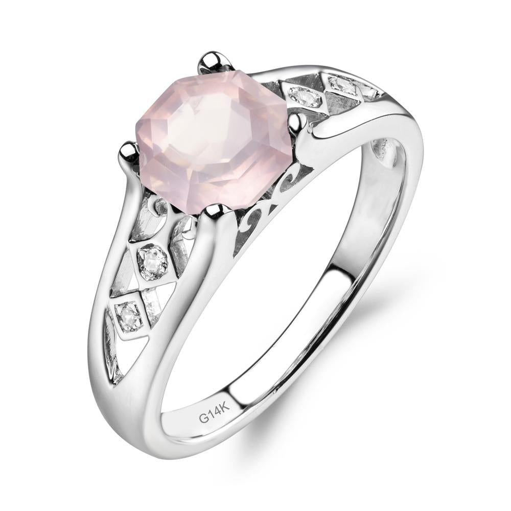 Vintage Style Octagon Cut Rose Quartz Ring - LUO Jewelry #metal_14k white gold