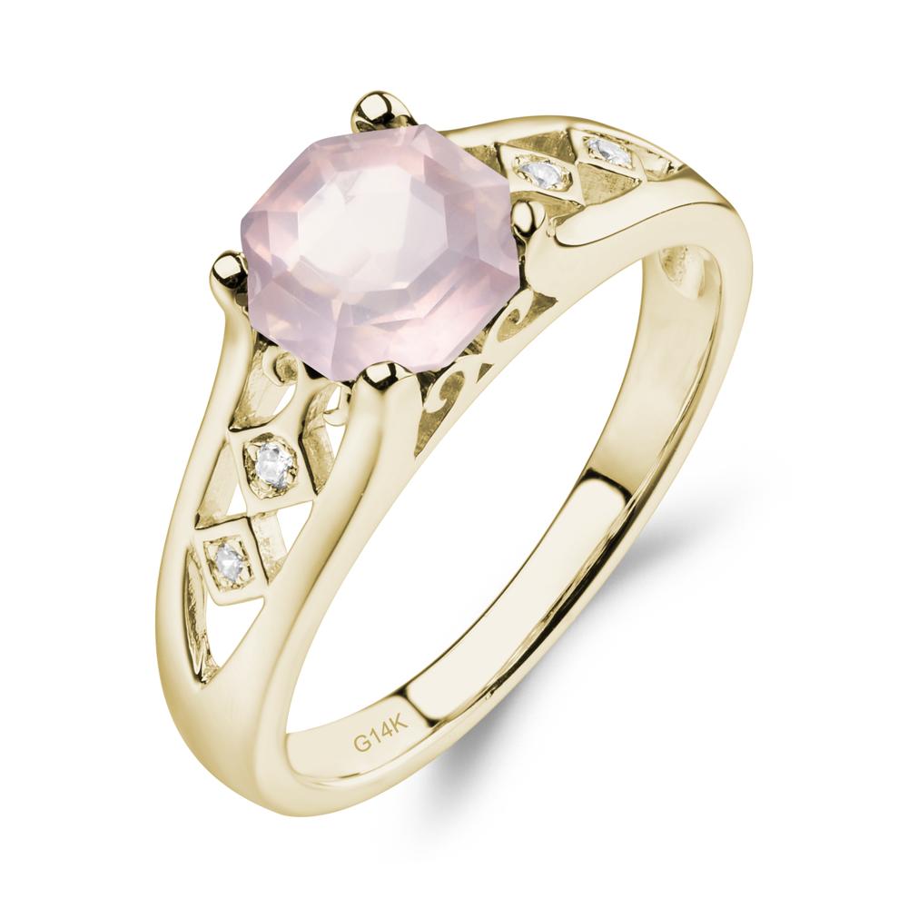 Vintage Style Octagon Cut Rose Quartz Ring - LUO Jewelry #metal_14k yellow gold