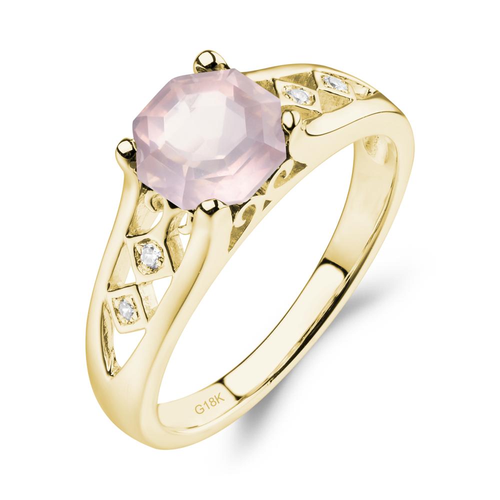 Vintage Style Octagon Cut Rose Quartz Ring - LUO Jewelry #metal_18k yellow gold