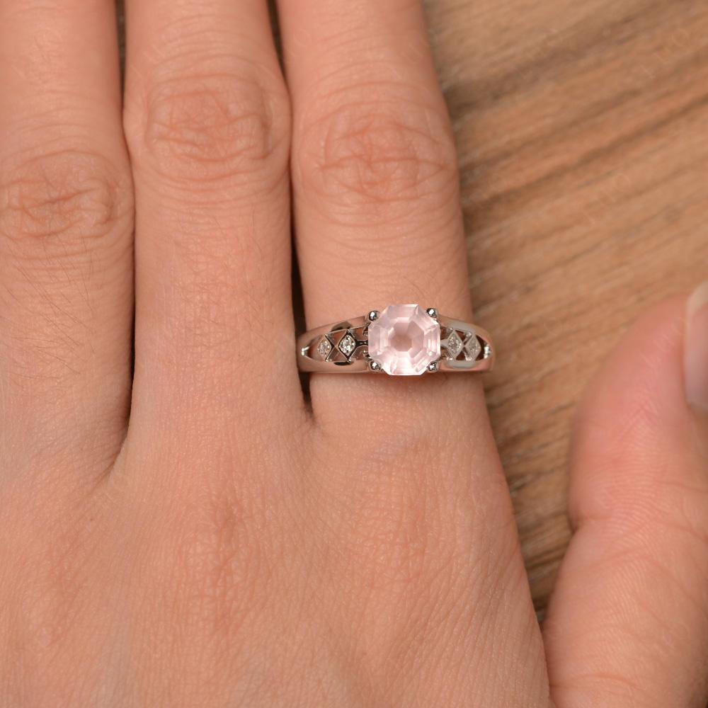 Vintage Style Octagon Cut Rose Quartz Ring - LUO Jewelry