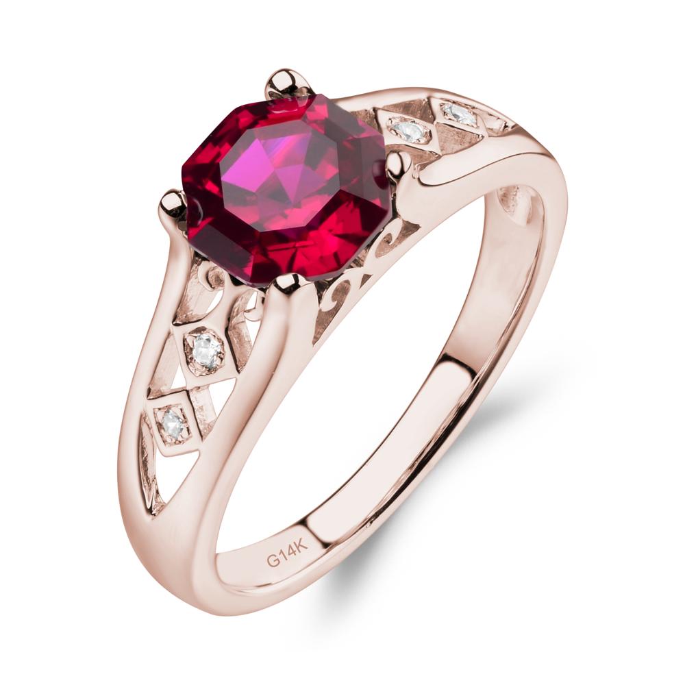 Vintage Style Octagon Cut Ruby Ring - LUO Jewelry #metal_14k rose gold