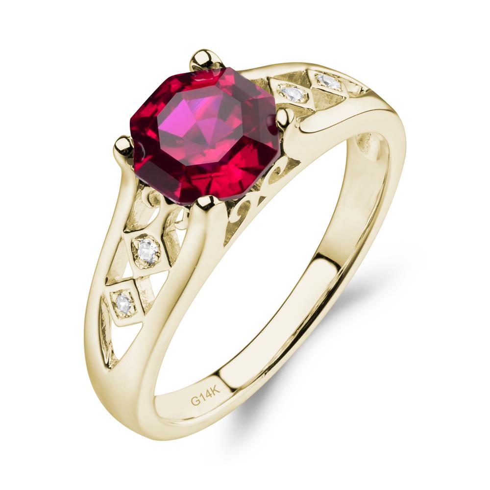 Vintage Style Octagon Cut Ruby Ring - LUO Jewelry #metal_14k yellow gold