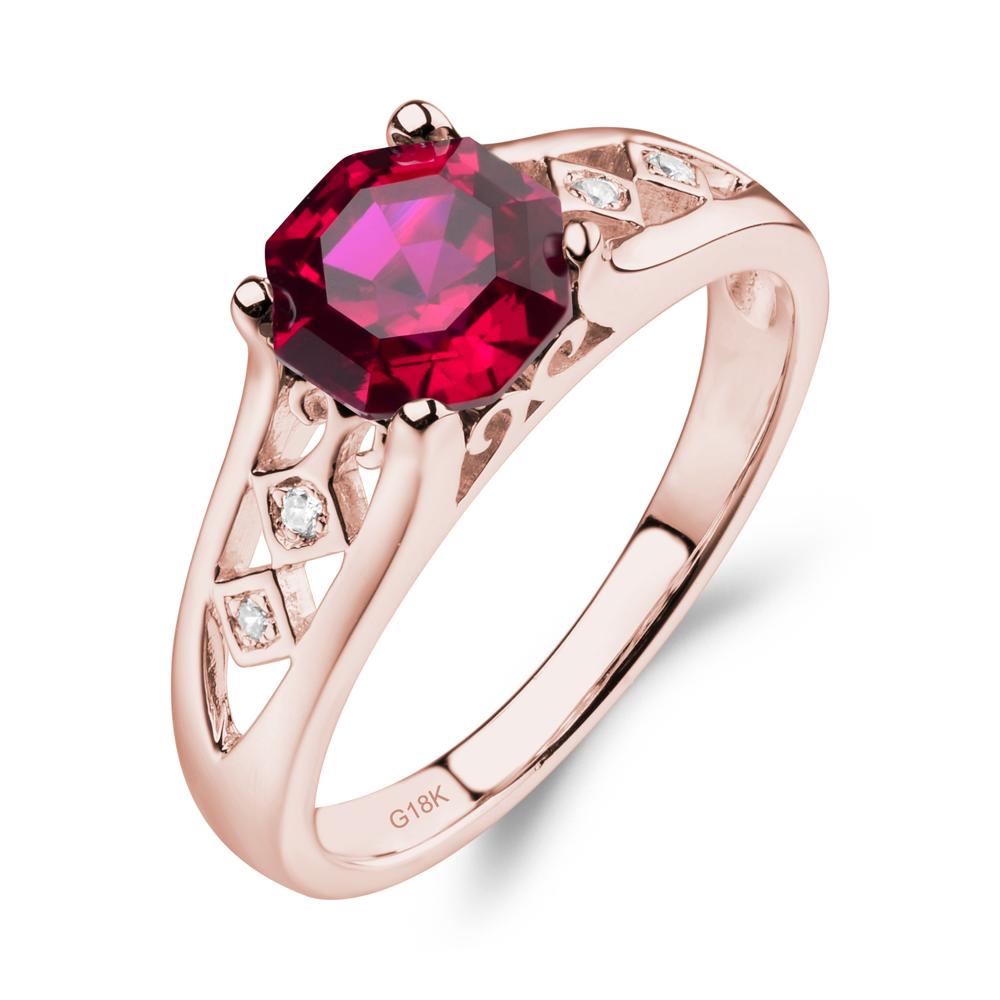Vintage Style Octagon Cut Ruby Ring - LUO Jewelry #metal_18k rose gold