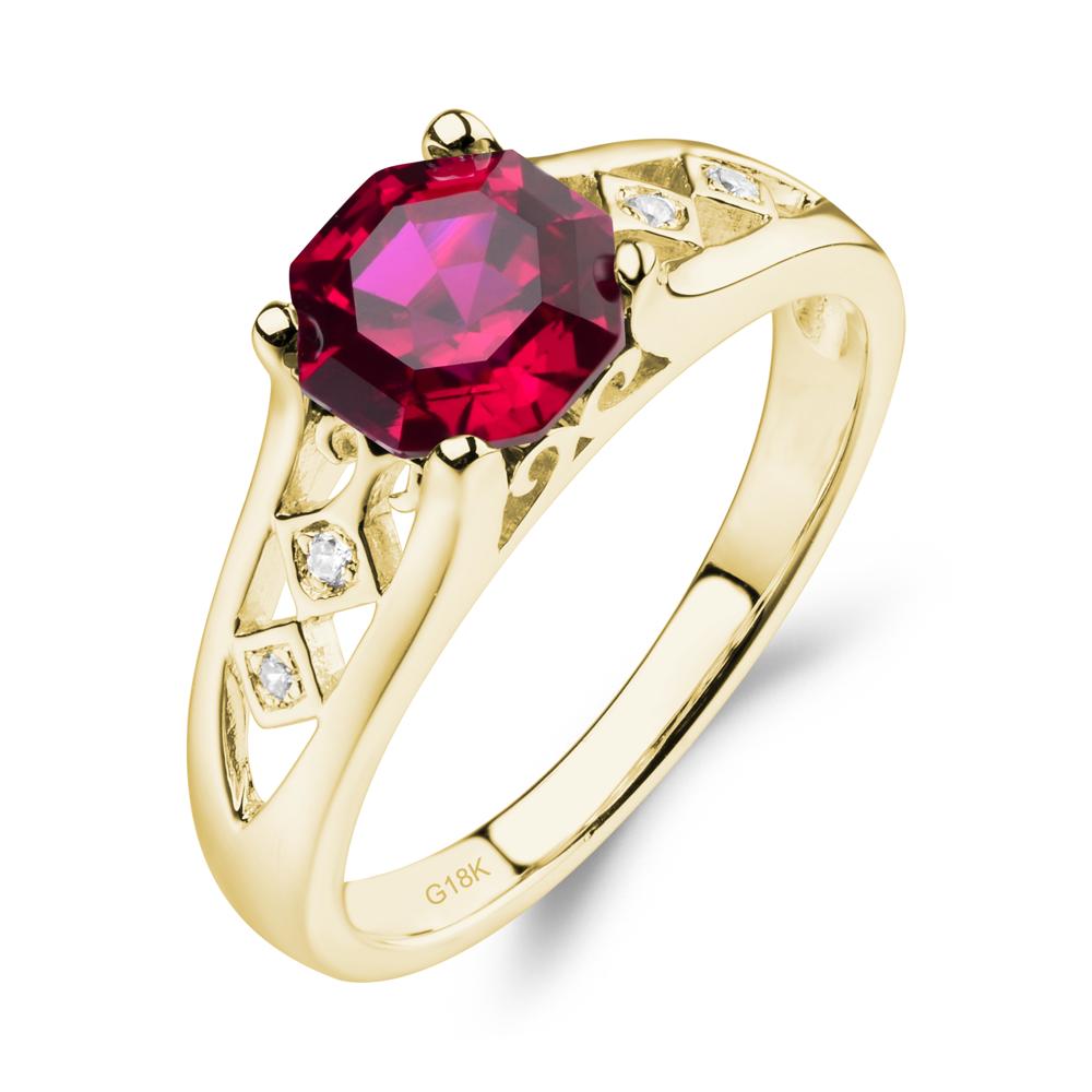 Vintage Style Octagon Cut Ruby Ring - LUO Jewelry #metal_18k yellow gold