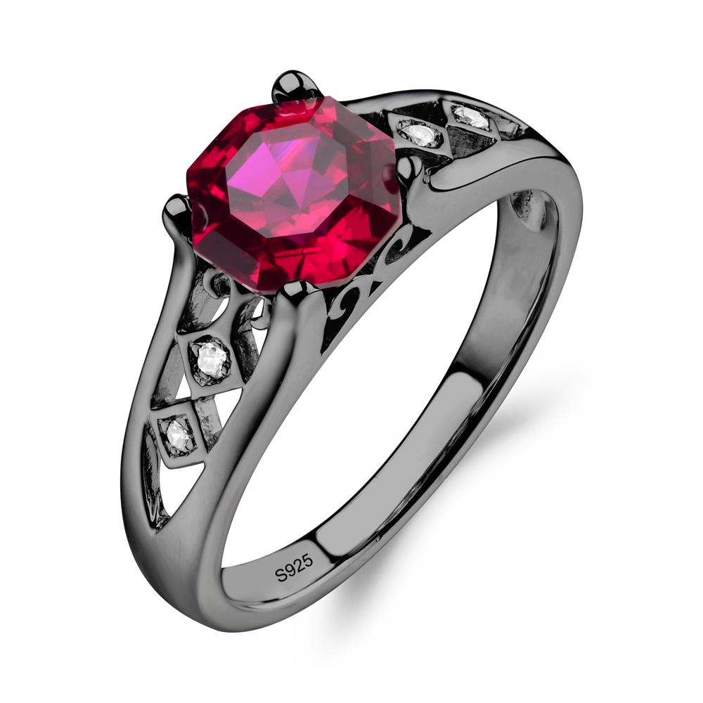 Vintage Style Octagon Cut Ruby Ring - LUO Jewelry #metal_black finish sterling silver