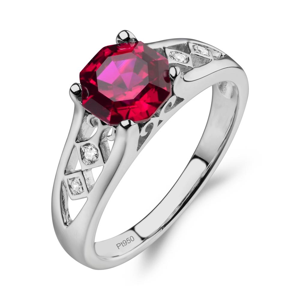Vintage Style Octagon Cut Ruby Ring - LUO Jewelry #metal_platinum