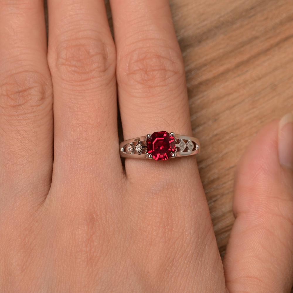 Vintage Style Octagon Cut Ruby Ring - LUO Jewelry