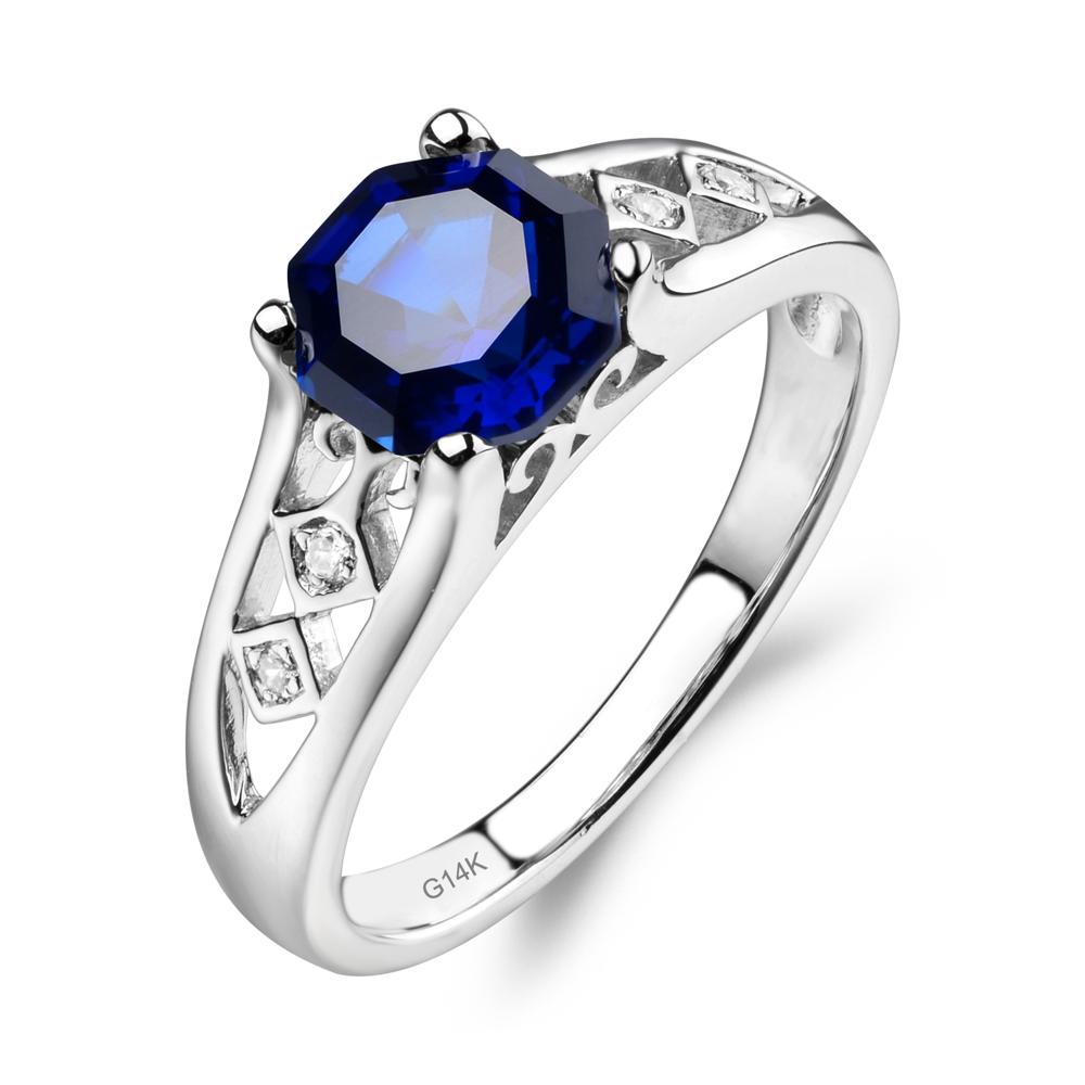 Vintage Style Octagon Cut Lab Sapphire Ring - LUO Jewelry #metal_14k white gold