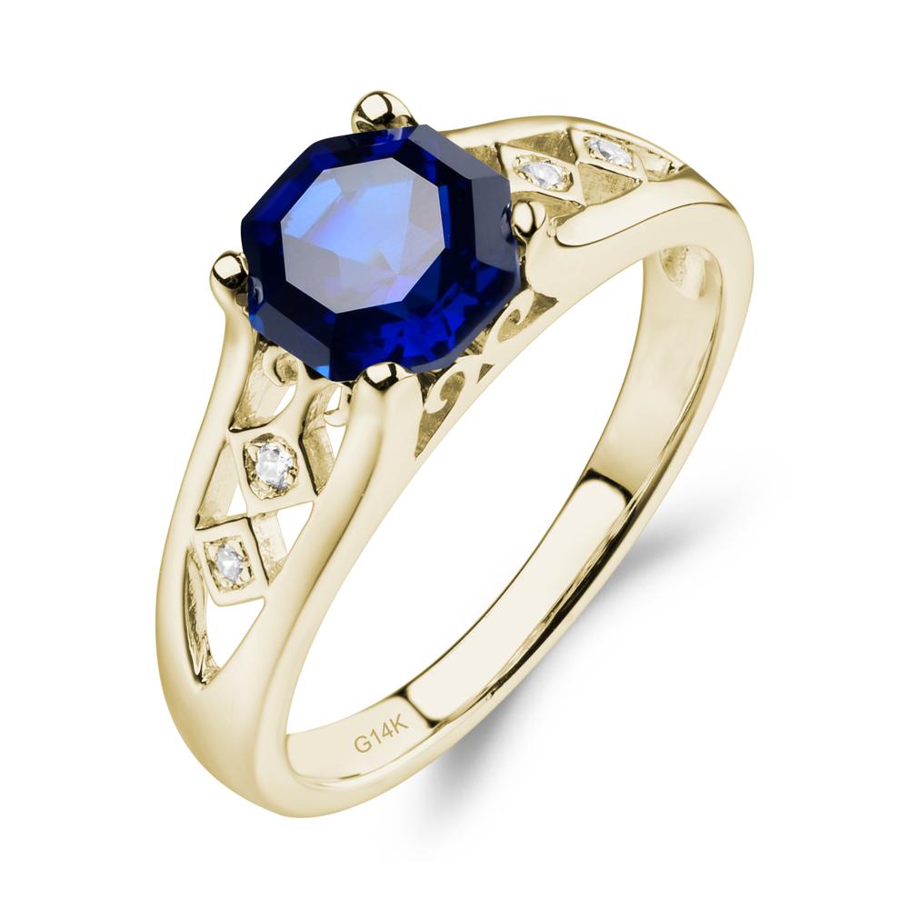 Vintage Style Octagon Cut Lab Sapphire Ring - LUO Jewelry #metal_14k yellow gold