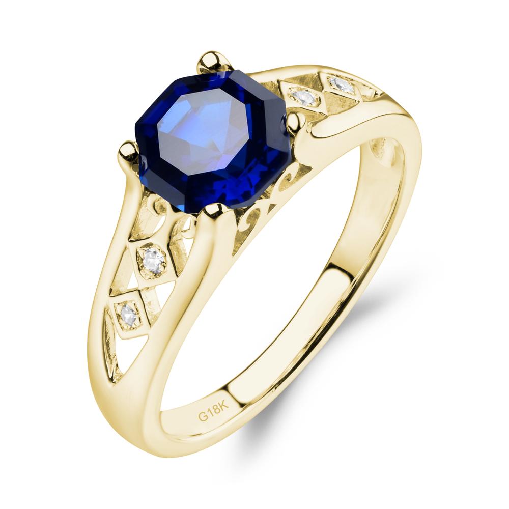 Vintage Style Octagon Cut Lab Sapphire Ring - LUO Jewelry #metal_18k yellow gold