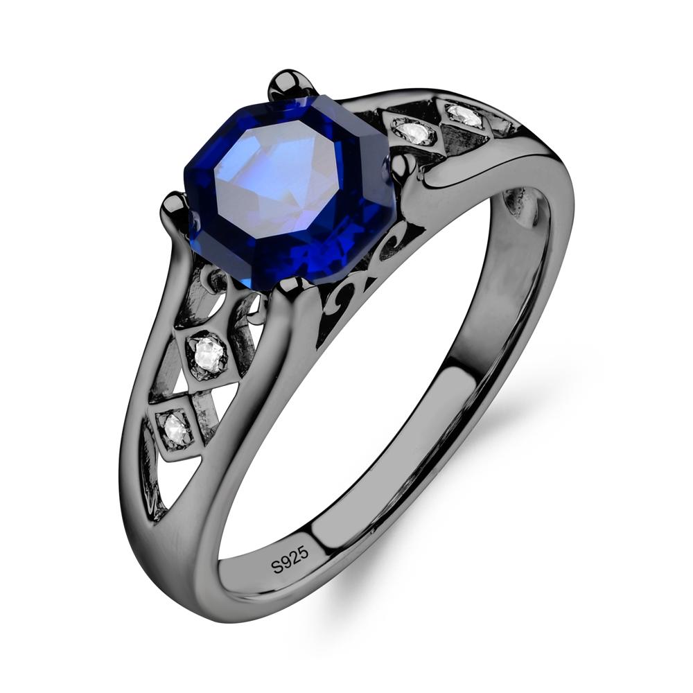 Vintage Style Octagon Cut Lab Sapphire Ring - LUO Jewelry #metal_black finish sterling silver