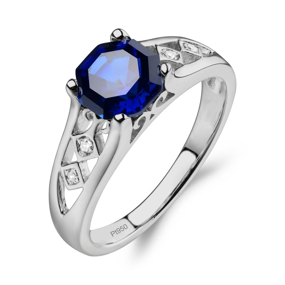 Vintage Style Octagon Cut Lab Sapphire Ring - LUO Jewelry #metal_platinum