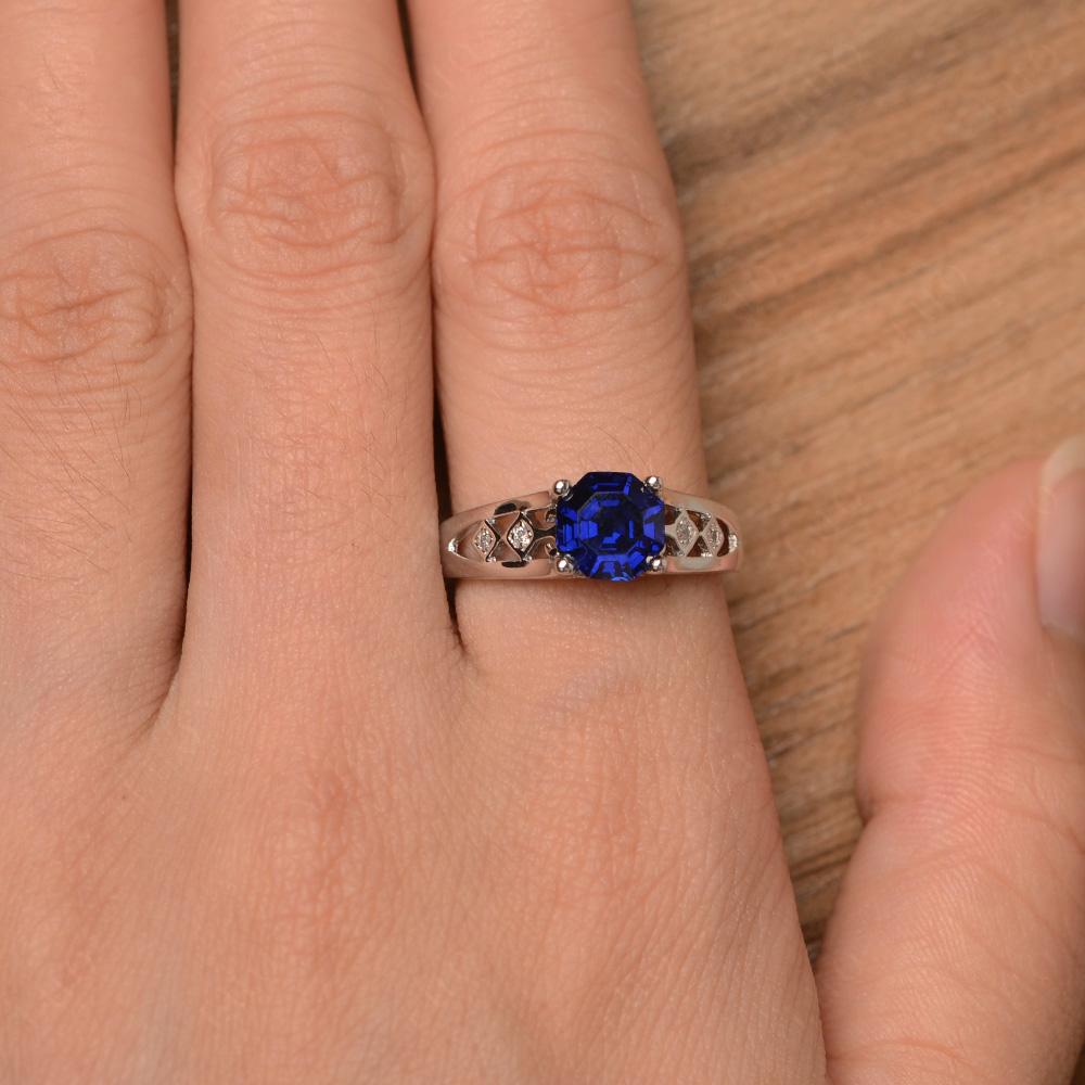 Vintage Style Octagon Cut Lab Sapphire Ring - LUO Jewelry