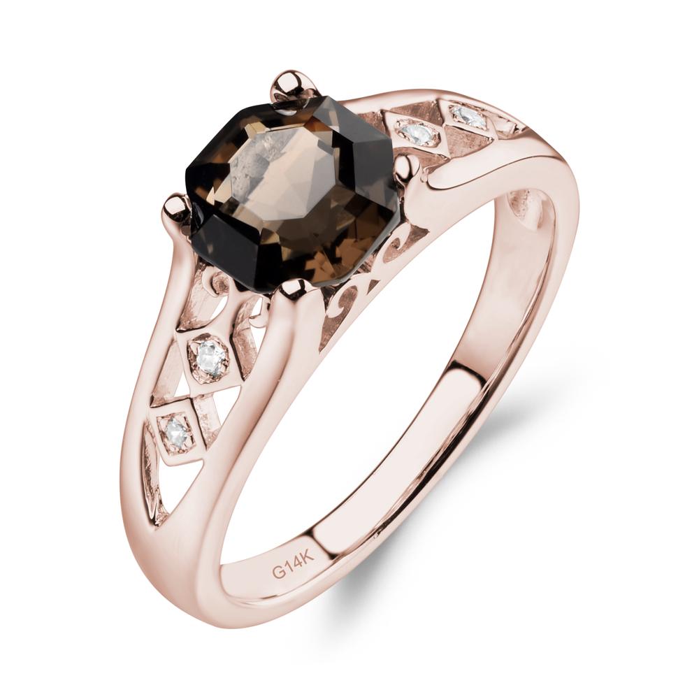Vintage Style Octagon Cut Smoky Quartz Ring - LUO Jewelry #metal_14k rose gold