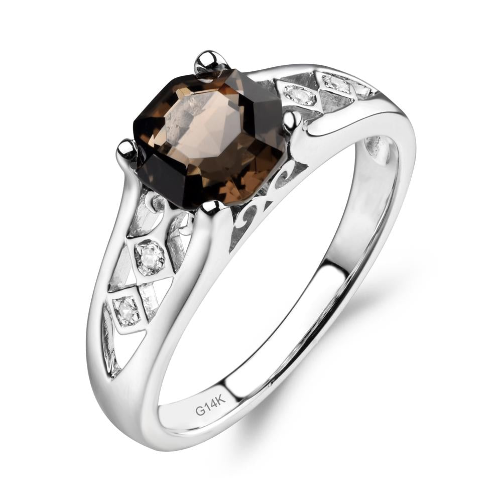 Vintage Style Octagon Cut Smoky Quartz Ring - LUO Jewelry #metal_14k white gold