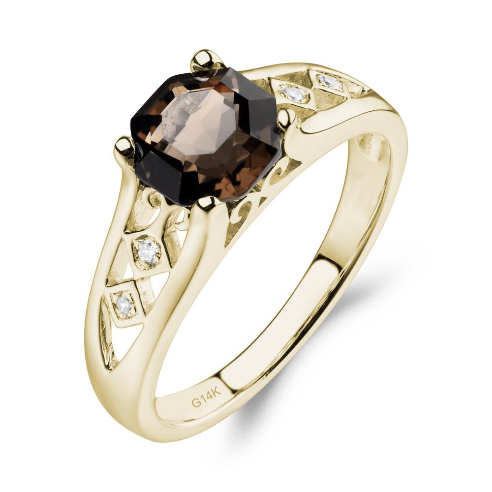 Vintage Style Octagon Cut Smoky Quartz Ring - LUO Jewelry #metal_14k yellow gold