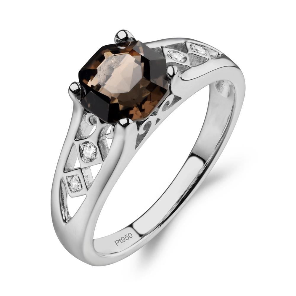 Vintage Style Octagon Cut Smoky Quartz Ring - LUO Jewelry #metal_platinum