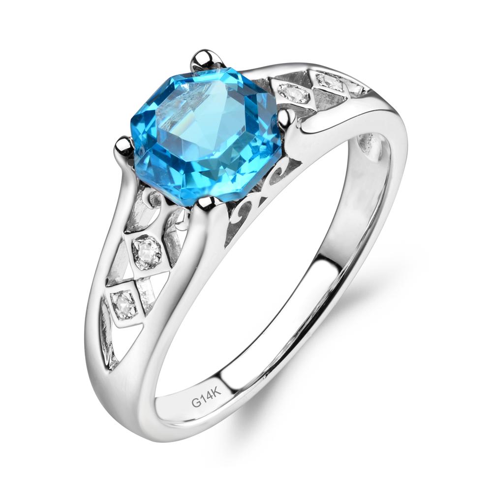 Vintage Style Octagon Cut Swiss Blue Topaz Ring - LUO Jewelry #metal_14k white gold