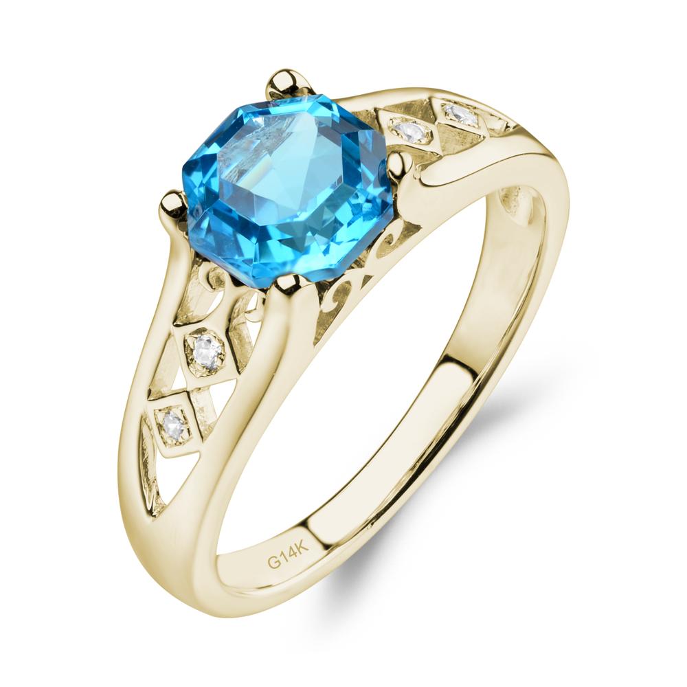 Vintage Style Octagon Cut Swiss Blue Topaz Ring - LUO Jewelry #metal_14k yellow gold