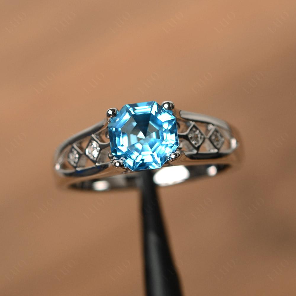 Octagon Cut Vintage Swiss Blue Topaz Engagement Ring - LUO Jewelry