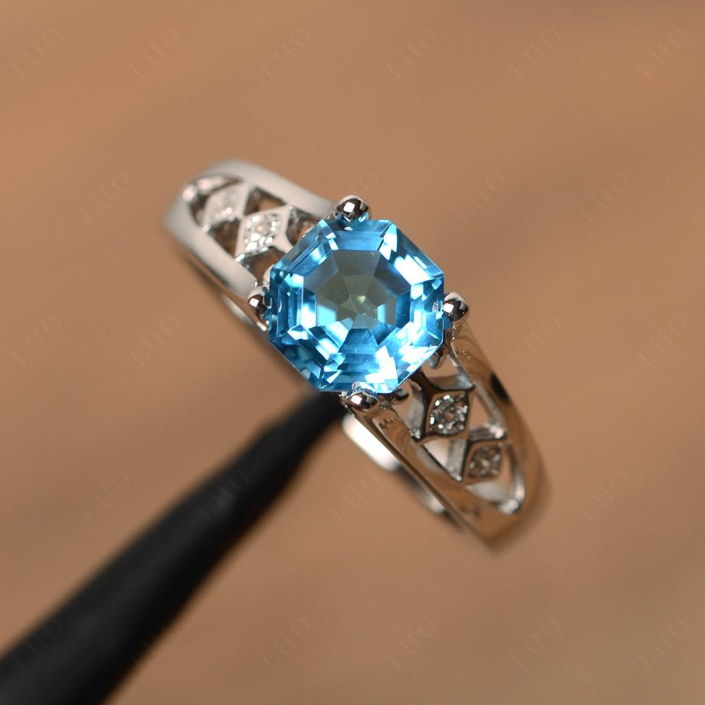 Octagon Cut Vintage Swiss Blue Topaz Engagement Ring - LUO Jewelry