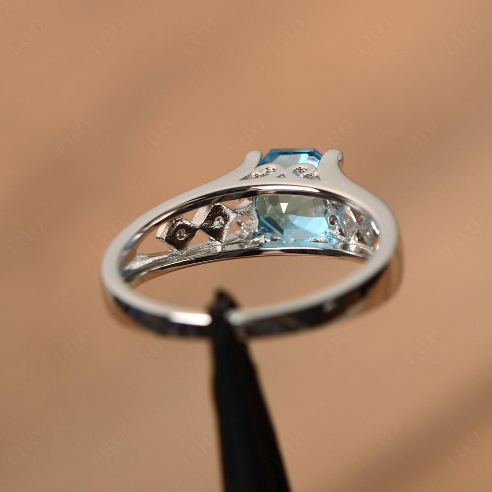 Octagon Cut Vintage Swiss Blue Topaz Engagement Ring - LUO Jewelry