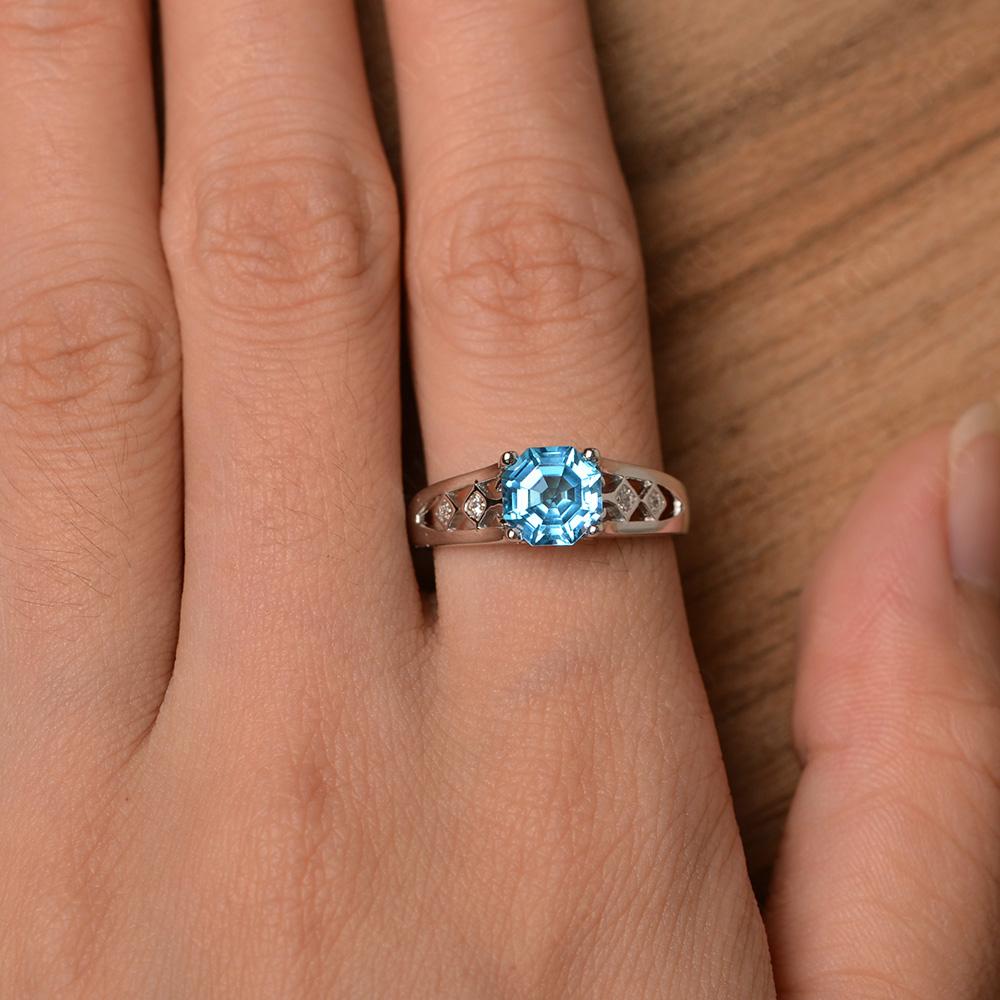 Octagon Cut Vintage Swiss Blue Topaz Engagement Ring - LUO Jewelry