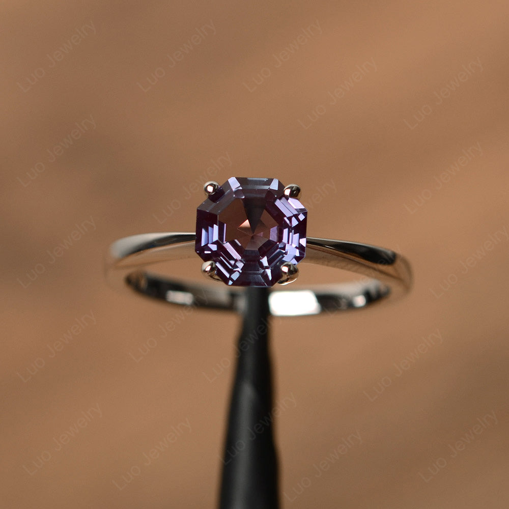 Octagon Cut Alexandrite Solitaire Ring White Gold - LUO Jewelry