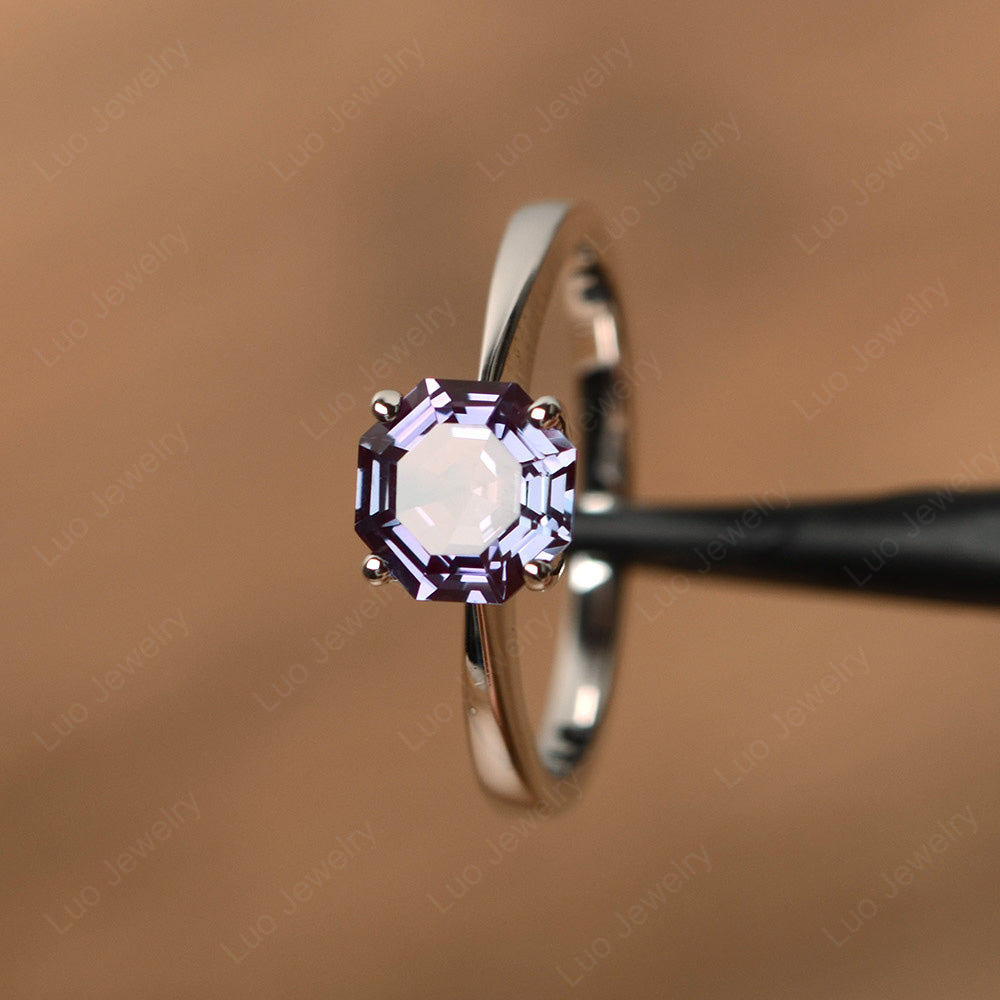 Octagon Cut Alexandrite Solitaire Ring White Gold - LUO Jewelry