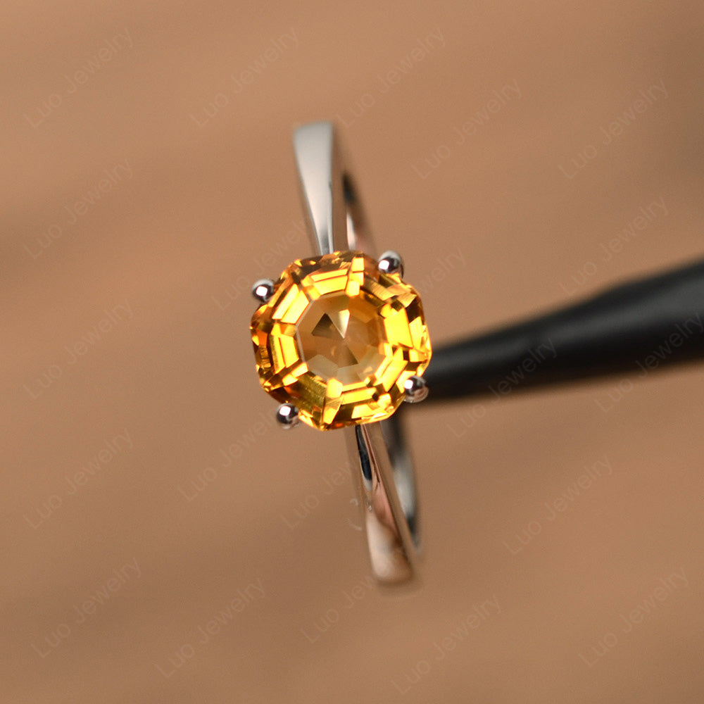 Octagon Cut Citrine Solitaire Ring White Gold - LUO Jewelry