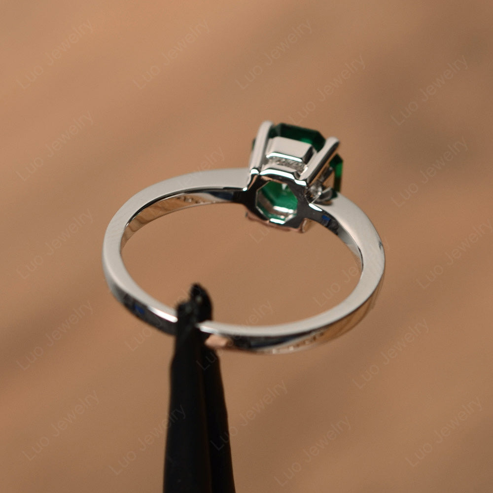 Octagon Cut Lab Emerald Solitaire Ring White Gold - LUO Jewelry
