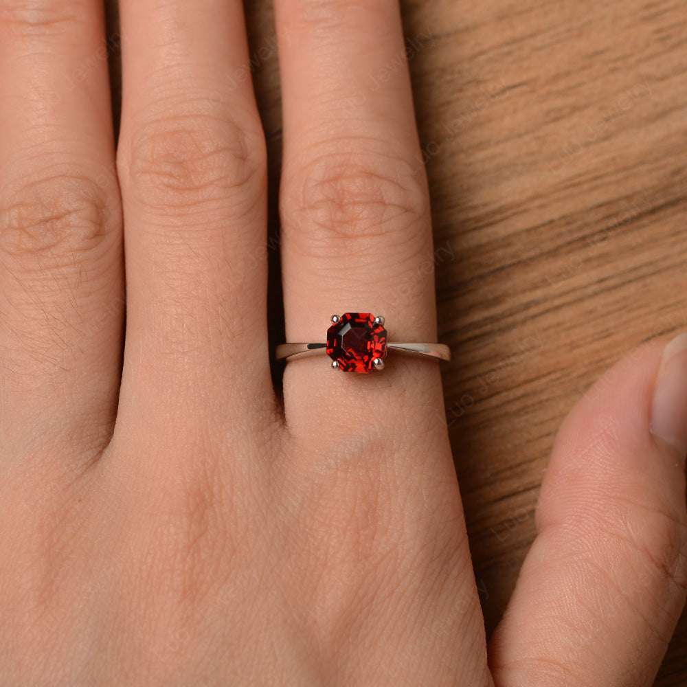 Octagon Cut Garnet Solitaire Ring White Gold - LUO Jewelry