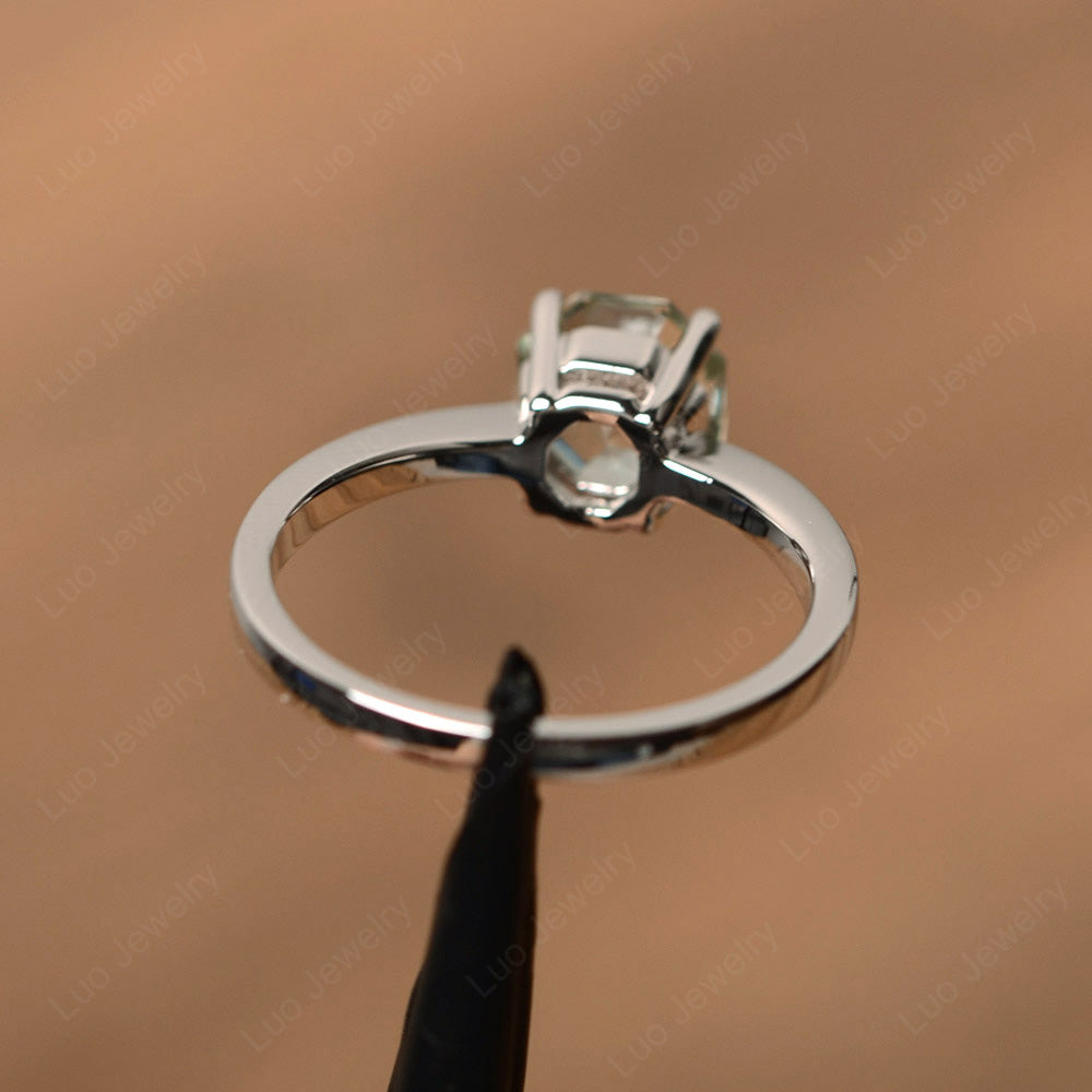 Octagon Cut Green Amethyst Solitaire Ring White Gold - LUO Jewelry