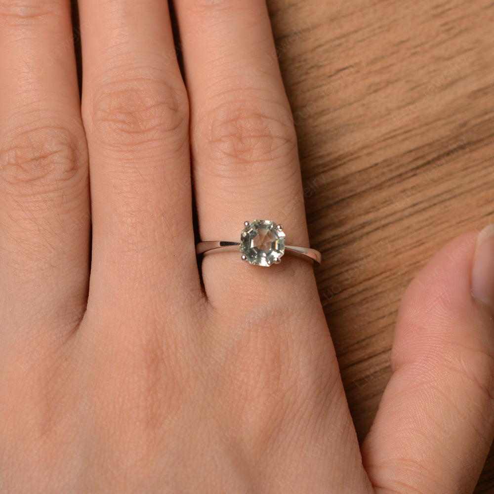Octagon Cut Green Amethyst Solitaire Ring White Gold - LUO Jewelry