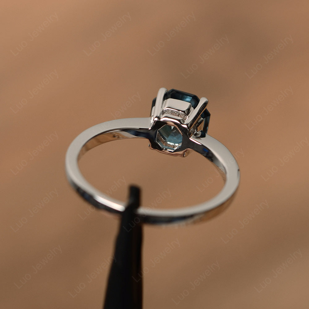 Octagon Cut London Blue Topaz Solitaire Ring White Gold - LUO Jewelry