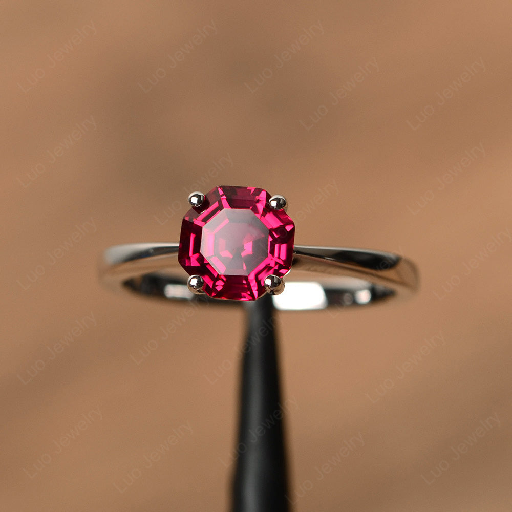 Octagon Cut Ruby Solitaire Ring White Gold - LUO Jewelry