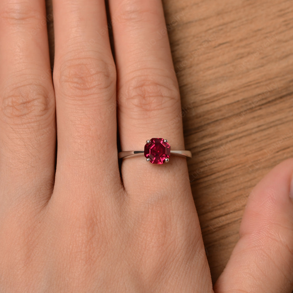 Octagon Cut Ruby Solitaire Ring White Gold - LUO Jewelry