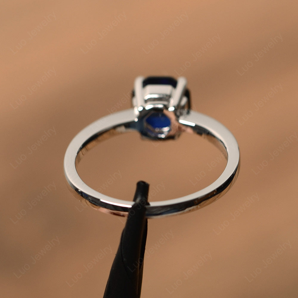 Octagon Cut Lab Sapphire Solitaire Ring White Gold - LUO Jewelry
