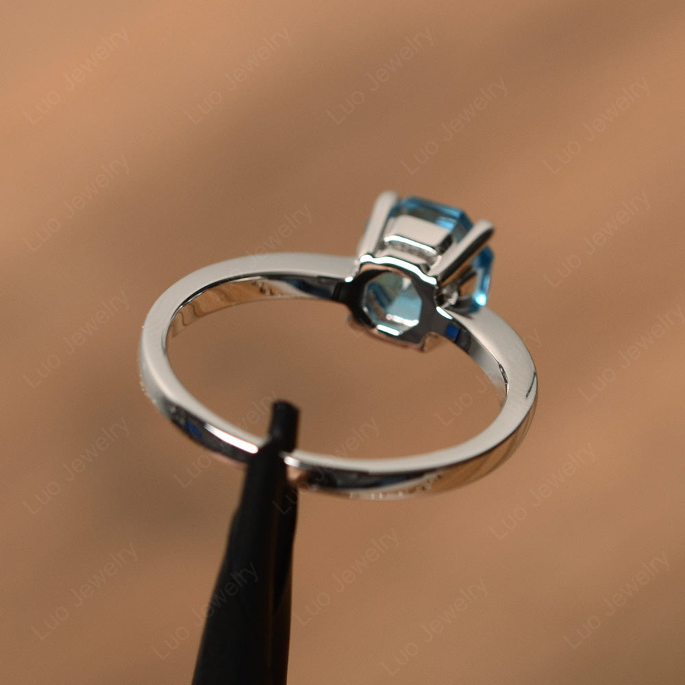 Octagon Cut Swiss Blue Topaz Solitaire Ring White Gold - LUO Jewelry