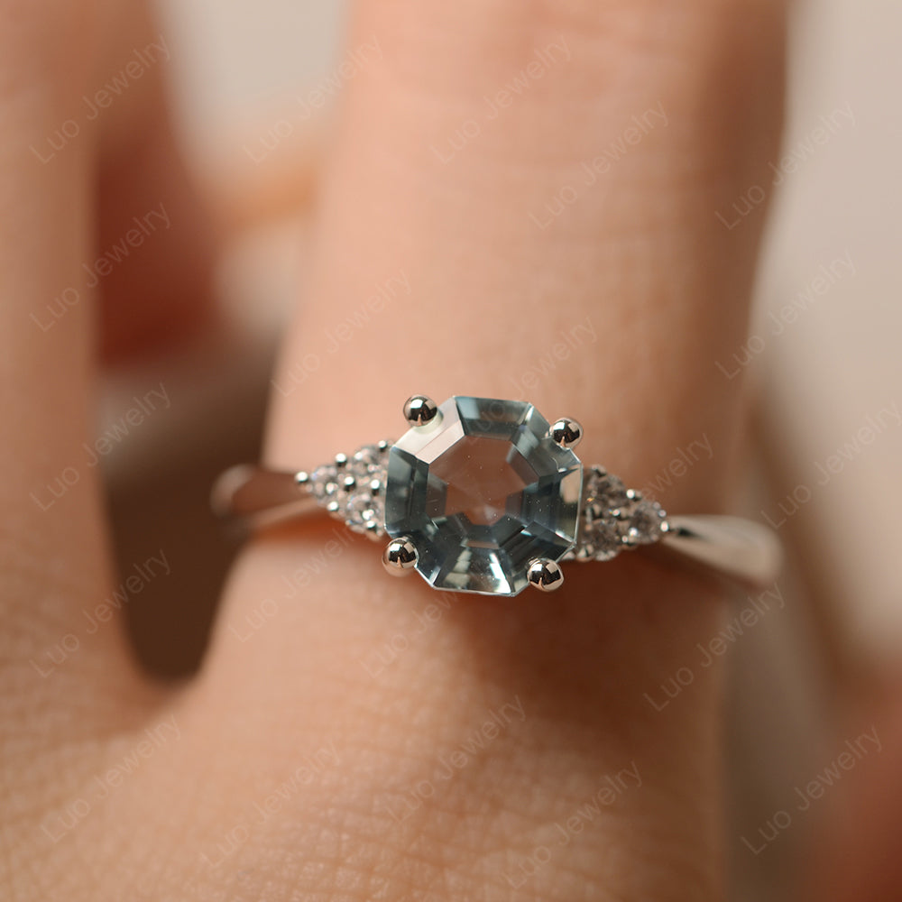 Octagon Cut Aquamarine Engagement Ring Gold - LUO Jewelry