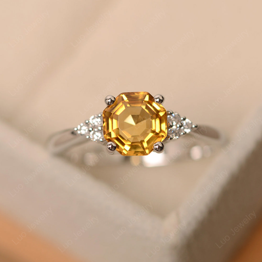 Octagon Cut Citrine Engagement Ring Gold - LUO Jewelry