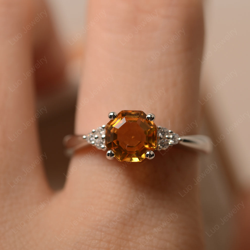 Octagon Cut Citrine Engagement Ring Gold - LUO Jewelry