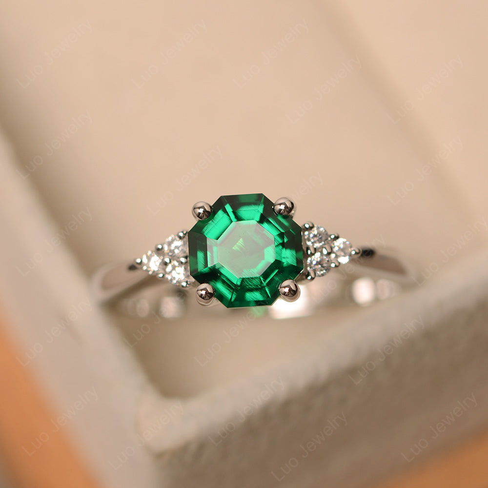 Octagon Cut Lab Emerald Engagement Ring Gold - LUO Jewelry